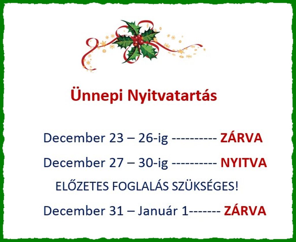 Ünnepi nyitvatartás